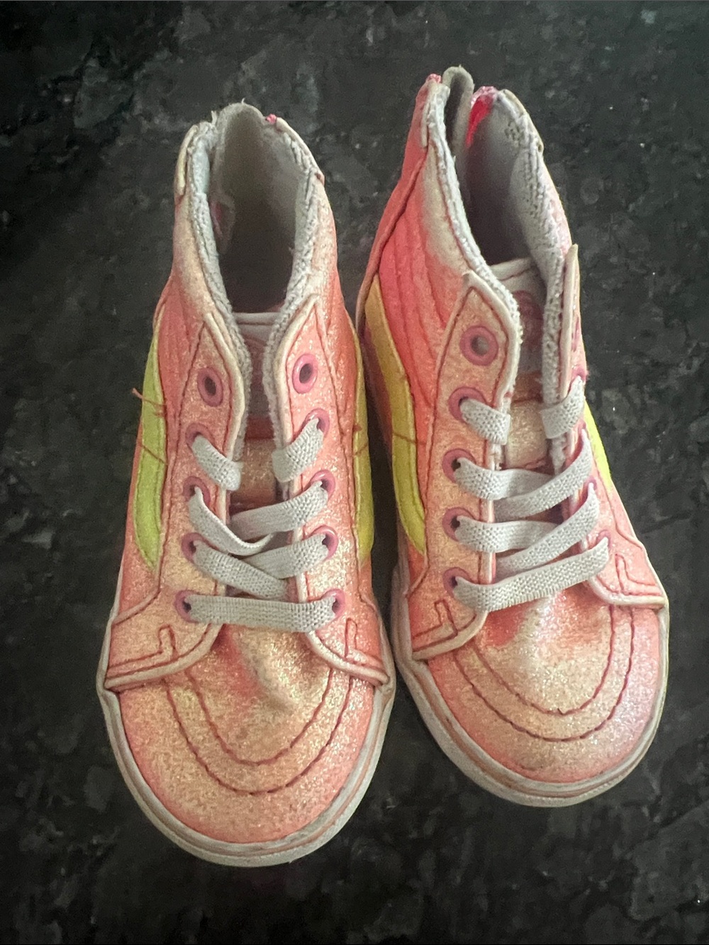 Vans Kids Pink Glitter High-Top Sneakers with Lime Stripe